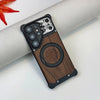 360 ° Rotating Magnetic Bracket Phone Case, For Samsung Galaxy S26 S25 S24 S23 Ultra Walnut Wood Backplate Metal Frameless Case