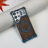 360 ° Rotating Magnetic Bracket Phone Case, For Samsung Galaxy S26 S25 S24 S23 Ultra Walnut Wood Backplate Metal Frameless Case