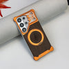 360 ° Rotating Magnetic Bracket Phone Case, For Samsung Galaxy S26 S25 S24 S23 Ultra Walnut Wood Backplate Metal Frameless Case