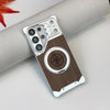 360 ° Rotating Magnetic Bracket Phone Case, For Samsung Galaxy S26 S25 S24 S23 Ultra Walnut Wood Backplate Metal Frameless Case