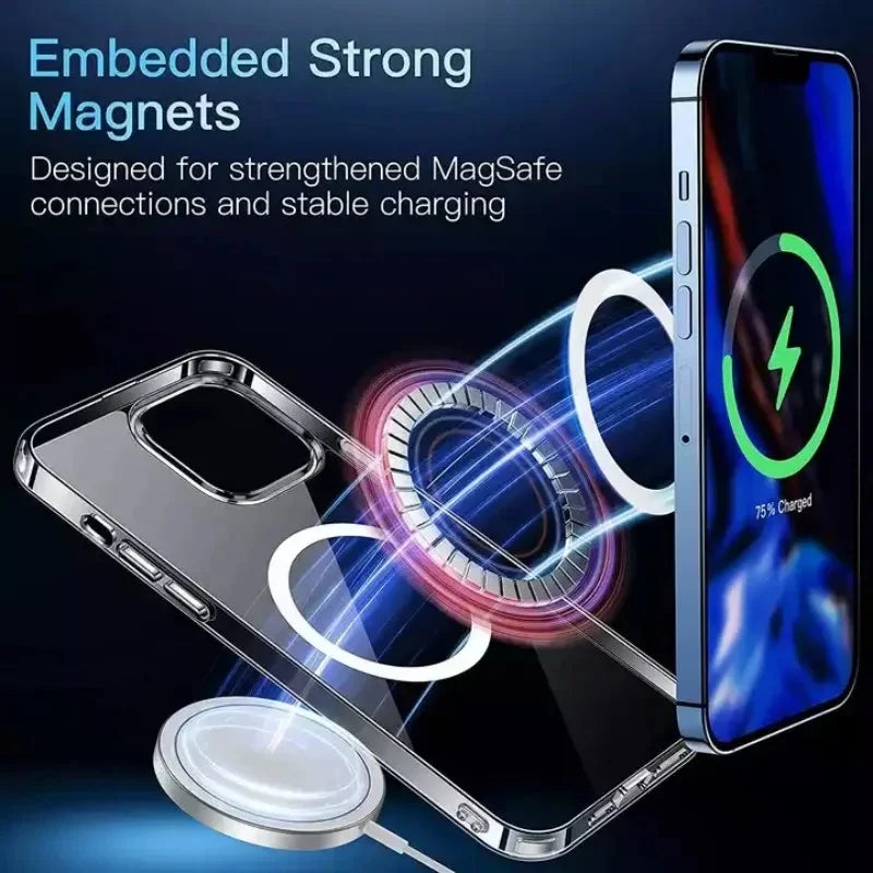 Luxury Wireless Magnetic Cover For Apple Magsafe Case Iphone 11 12 13 15 16 Plus 14 Pro Max 13 Mini Clear Acrylic Cases