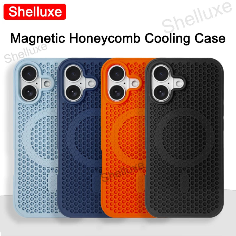 For iPhone17 Cooling Case Shelluxe Breathable Mesh PC Hard Cases For iPhone 17 16 15 14 Plus 13 12 Pro Max Magnetic Phone Cover