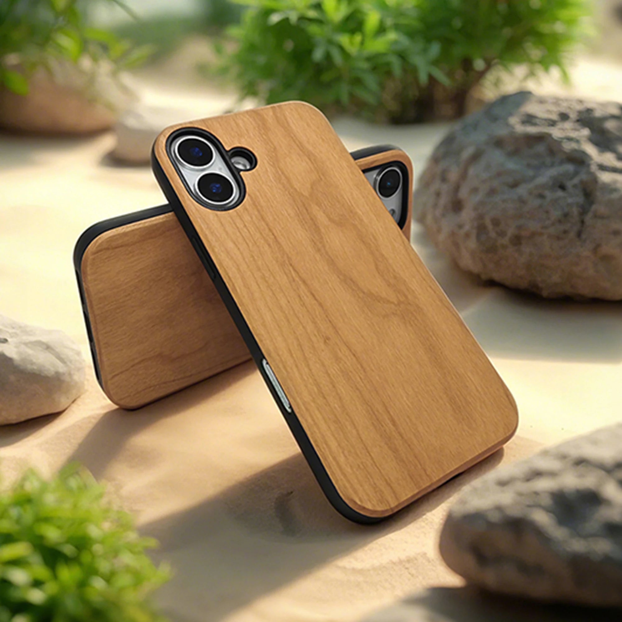 Luxury Shockproof Nature Cherry Wood Phone Case for iPhone 16, 16 Pro, 16 Pro Max Waterproof Cases Cover