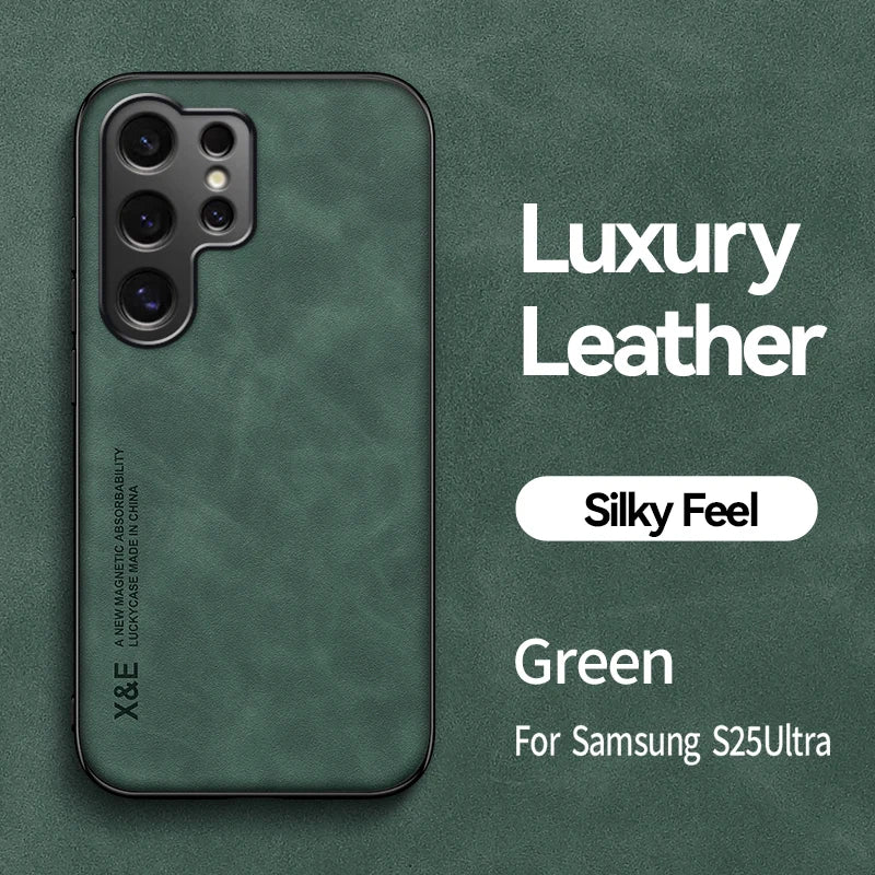 Luxury Leather Ultra Thin Phone Case For Samsung Galaxy S26 S25 S24 S23 S22 S21 Ultra Plus Silky Feel Soft Cover For Car Holder