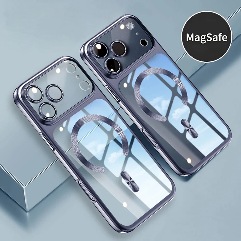 Translucent Plating Magnetic Phone Case for iPhone 17 16 15 Pro Max 17Pro Ultra Thin Hard Cases for iPhone17 16 Pro Max Cover