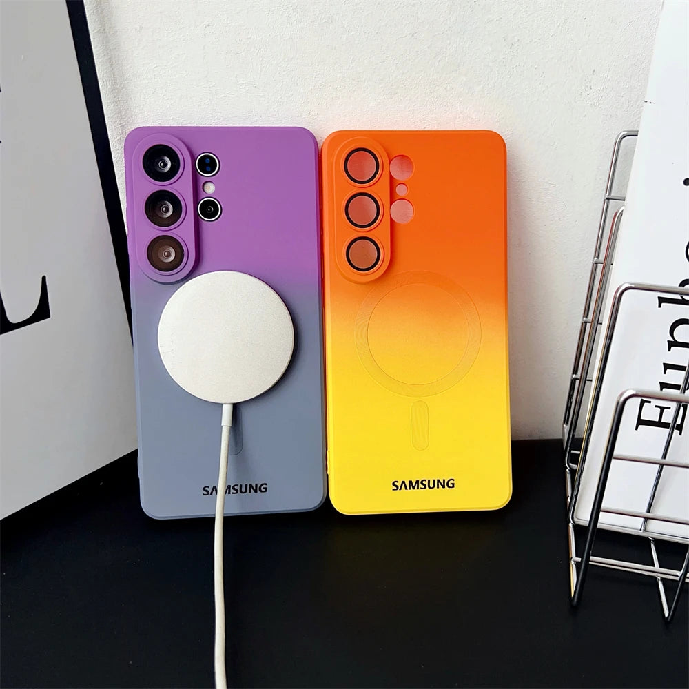 Gradient Liquid Silicone Magnetic Case For Samsung Galaxy S25 S24 S23 S22 S21 S26 Ultra Plus A57 A37 A17 A56 For Magsafe Cover