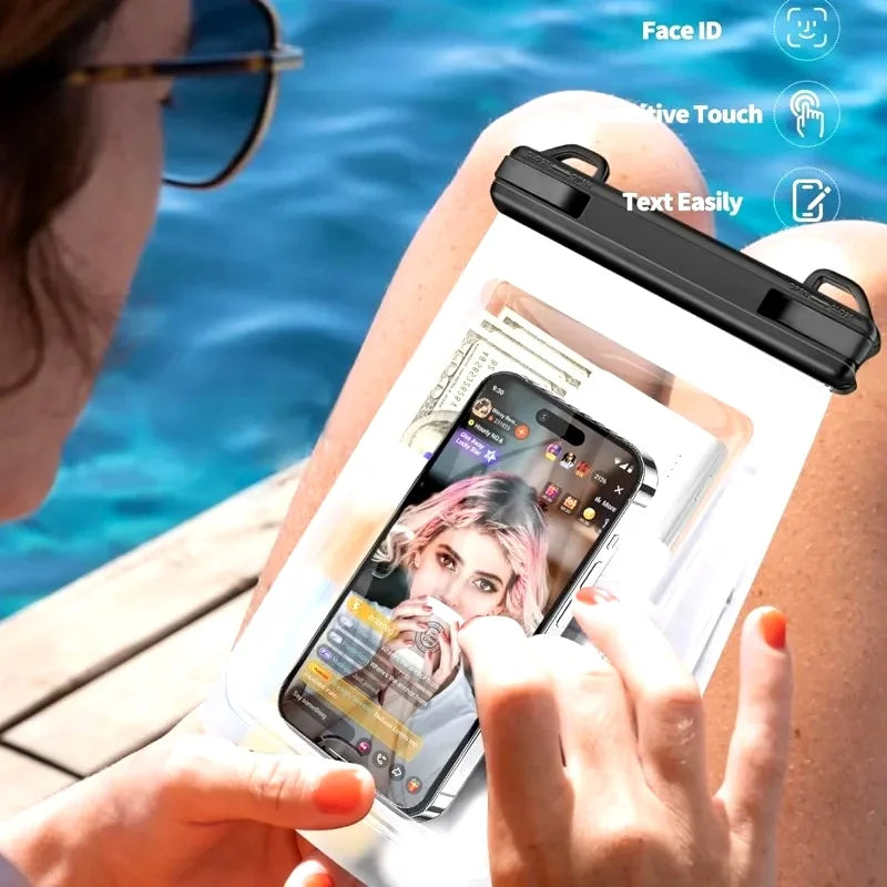 HAISSKY Large Mobile Phone Waterproof Pouch For iPhone 17 16 Pro Max 17 Air 16E 15 Plus Swim Travel Beach Bags With Seal Stripe