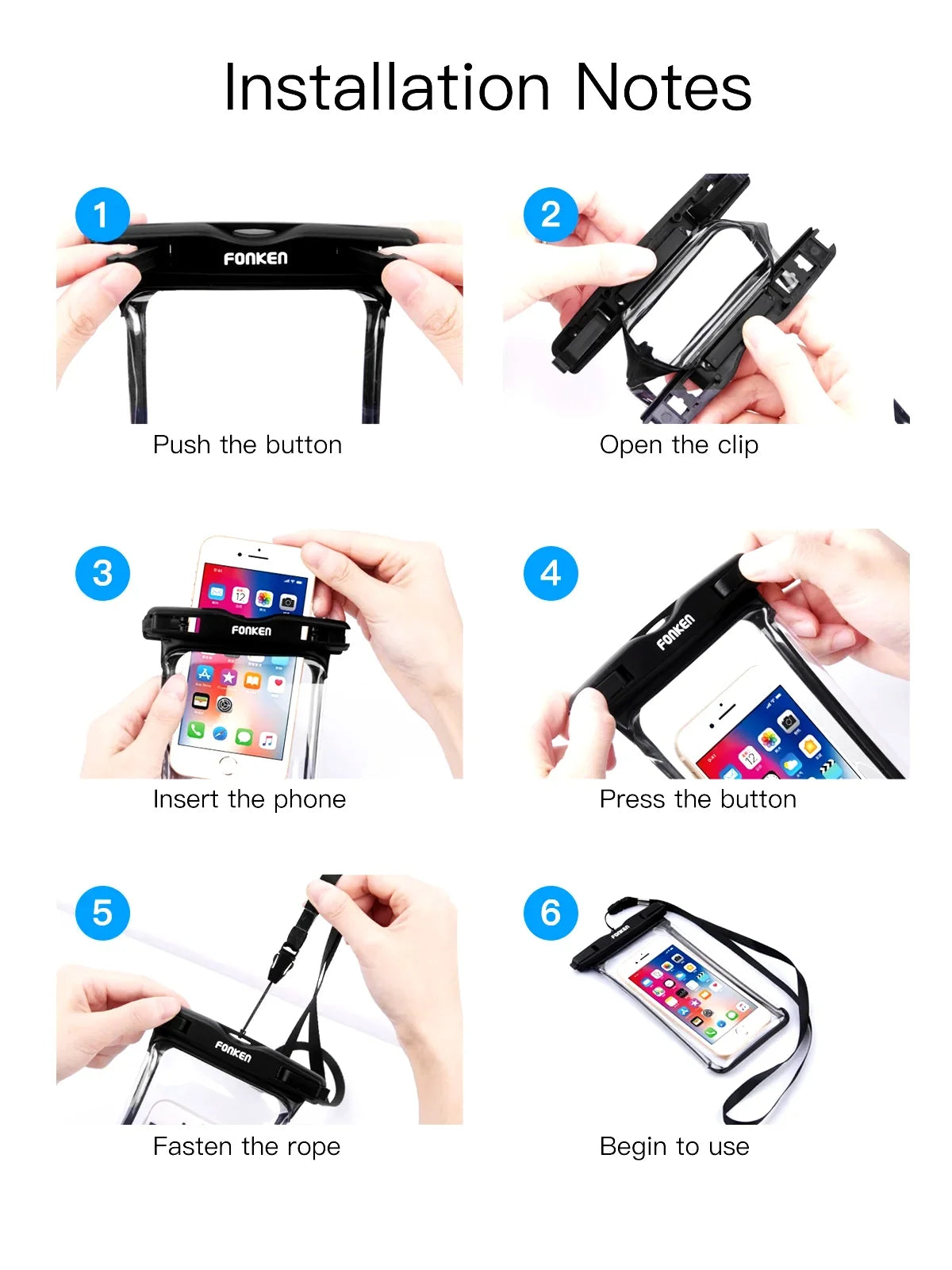 FONKEN Full View Waterproof Case for Phone Underwater Snow Rainforest Transparent Dry Bag Swimming Pouch Big Mobile Phone Covers
