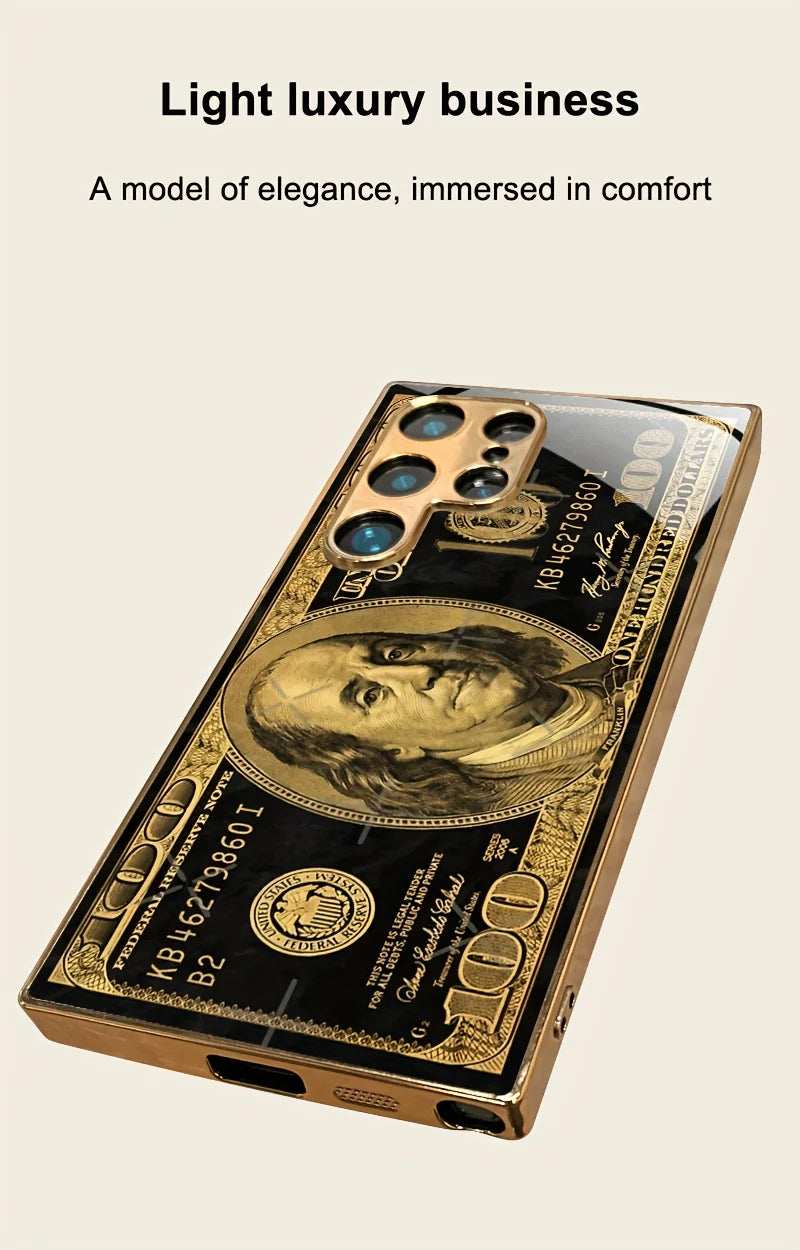 Banknote pattern glass phone case suitable for Samsung for galaxy S25,S24,S23,S22,S21,S20,FE,Ultra Plus, 5G anti drop back cover