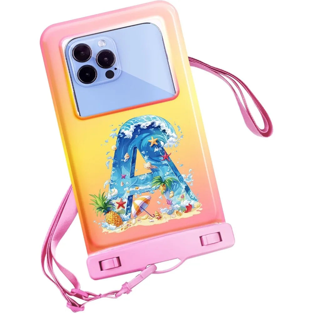 IPX8 Waterproof Pouch Case for 6.1-6.9" Smartphones - Beach & Cruise, Monogram Design (Pink)