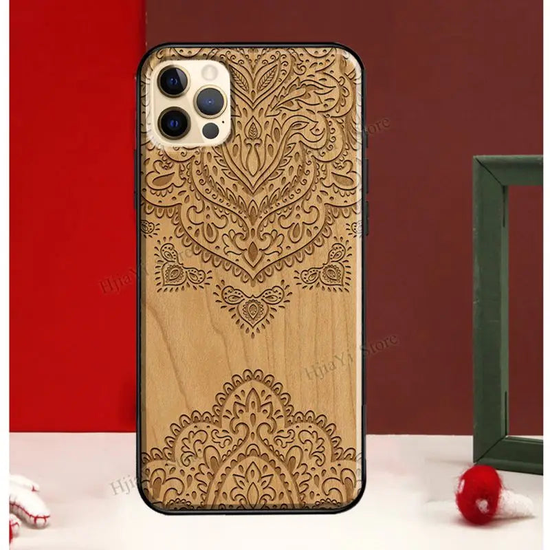 Mandala Floral Wood For iPhone 13 12 Pro Max Mini Cover Phone Case For iPhone 11 14 Pro Max XS X XR 7 8 Plus SE
