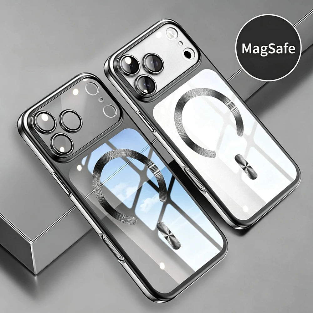 Translucent Plating Magnetic Phone Case for iPhone 17 16 15 Pro Max 17Pro Ultra Thin Hard Cases for iPhone17 16 Pro Max Cover