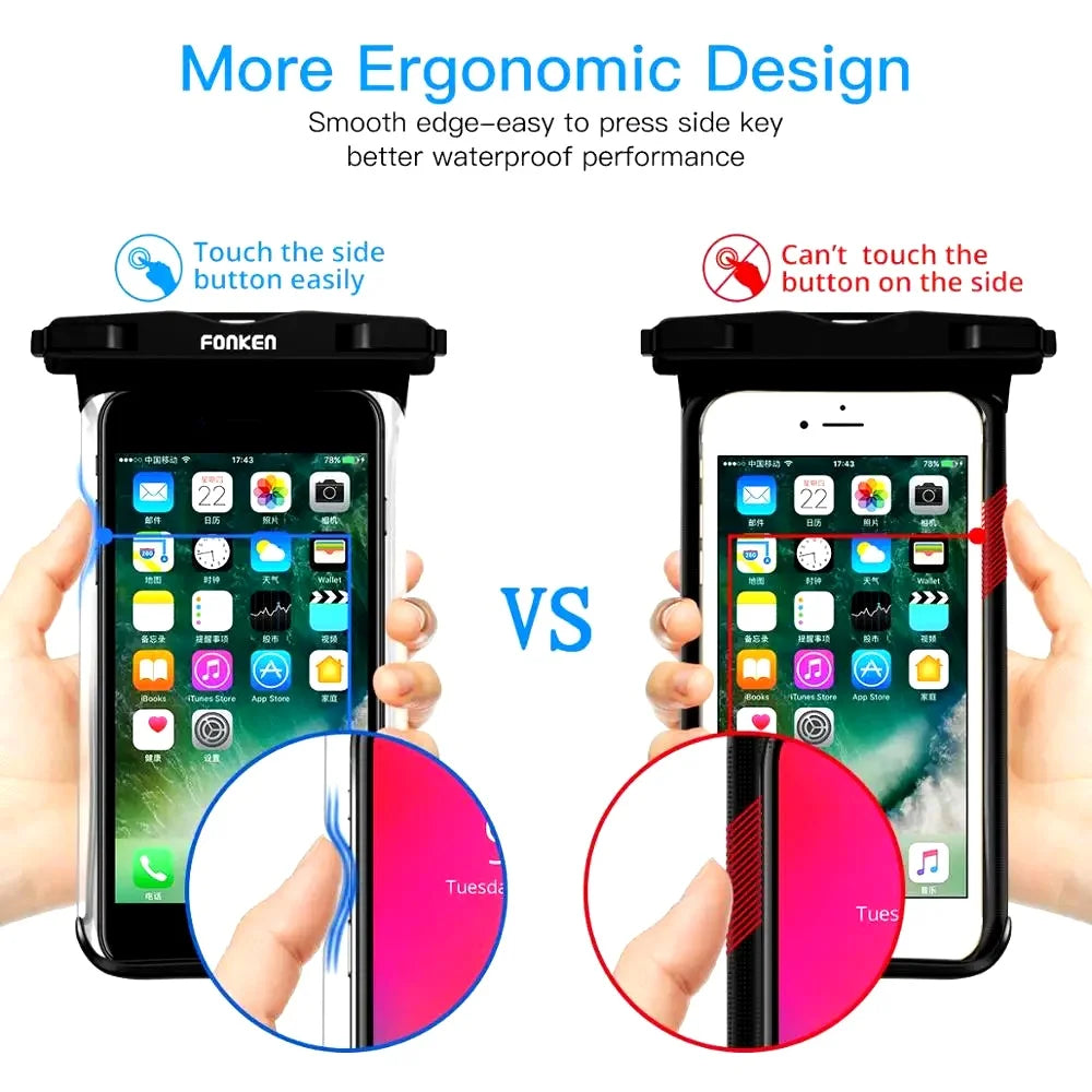 FONKEN Full View Waterproof Case for Phone Underwater Snow Rainforest Transparent Dry Bag Swimming Pouch Big Mobile Phone Covers