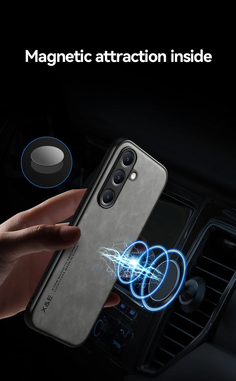 Luxury Leather Ultra Thin Phone Case For Samsung Galaxy S26 S25 S24 S23 S22 S21 Ultra Plus Silky Feel Soft Cover For Car Holder