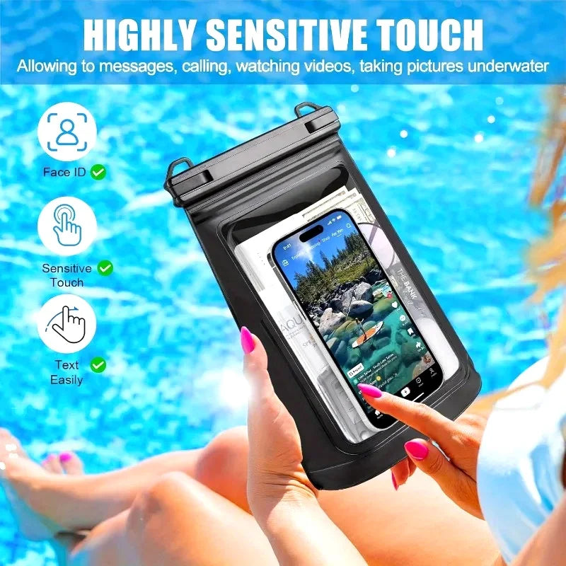 HAISSKY Large Mobile Phone Waterproof Pouch For iPhone 17 16 Pro Max 17 Air 16E 15 Plus Swim Travel Beach Bags With Seal Stripe