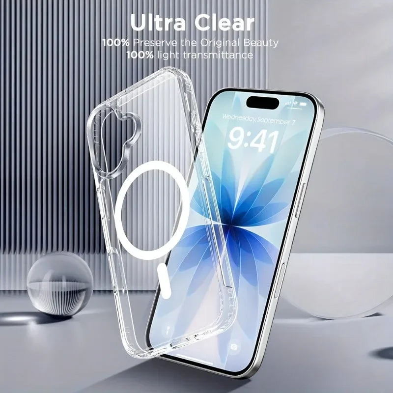 New Clear for MagSafe Case For iPhone 17Air 16 15 14 13 12 11Pro Max with Magnetic Feature Shockproof Wireless Charging Cover