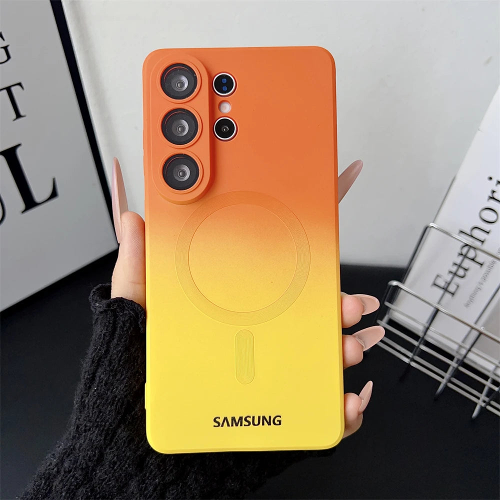 Gradient Liquid Silicone Magnetic Case For Samsung Galaxy S25 S24 S23 S22 S21 S26 Ultra Plus A57 A37 A17 A56 For Magsafe Cover