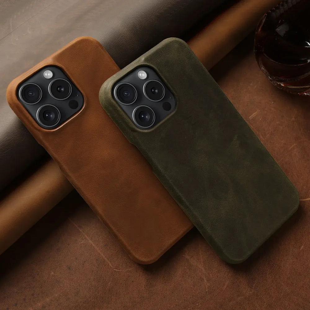 ZWW Crazy House Genuine Leather Cover Case For Iphone 15 Pro Max Case For Iphone 14pro 12 11 XR XS 13 8 Aesthetic Vintage Retro