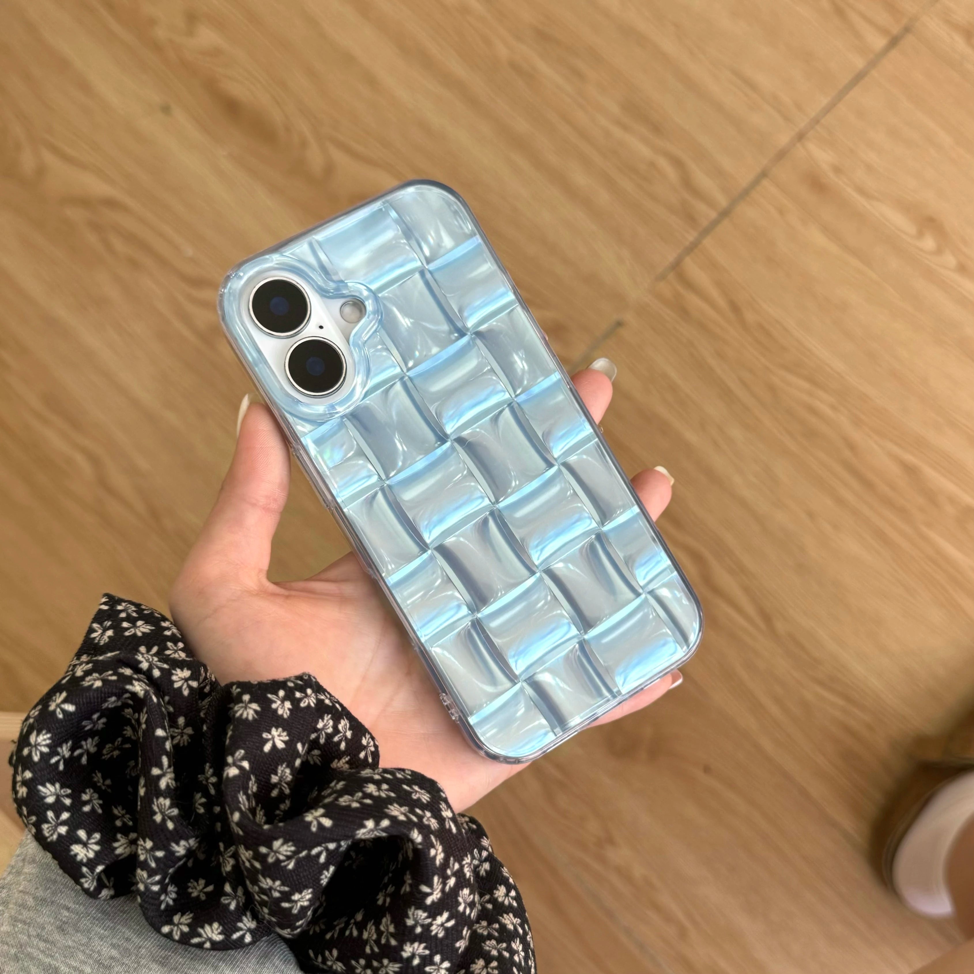 Korean Ins Summer Ice Block Pattern Phone Case for iPhone 16 15 14 13 Pro Max Back Cover Funda