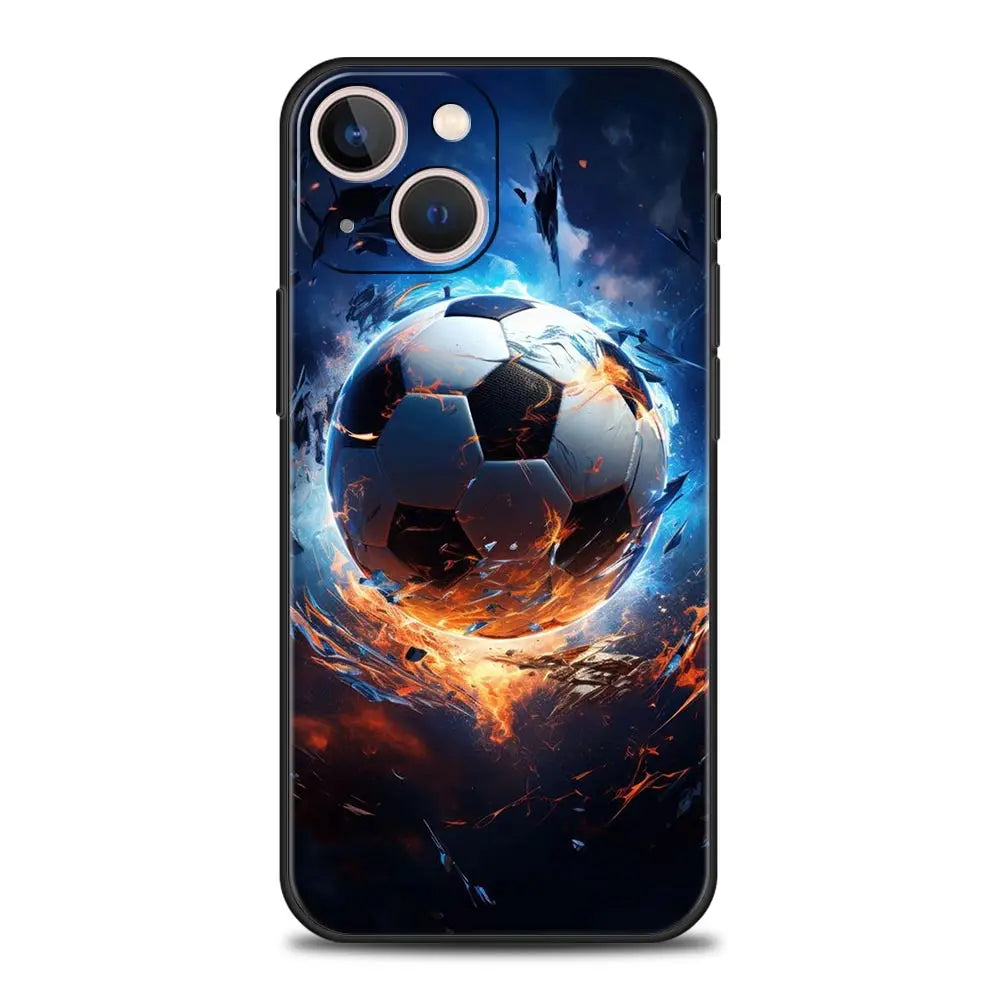 Football Passion Soccer Ball Luxury Phone Case For iPhone 13 15 14 12 Mini 11 Pro MAX XR X SE XS 7 8 Plus Black Protection Cover