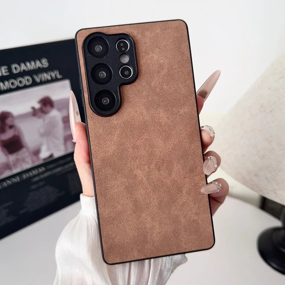 Retro Matte Suede Leather Phone Case For Samsung Galaxy S26 S25 Ultra S24 FE S23 Plus S22 S21 S25Edge Silicone Shockproof Cover