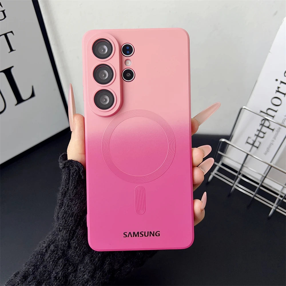 Gradient Liquid Silicone Magnetic Case For Samsung Galaxy S25 S24 S23 S22 S21 S26 Ultra Plus A57 A37 A17 A56 For Magsafe Cover