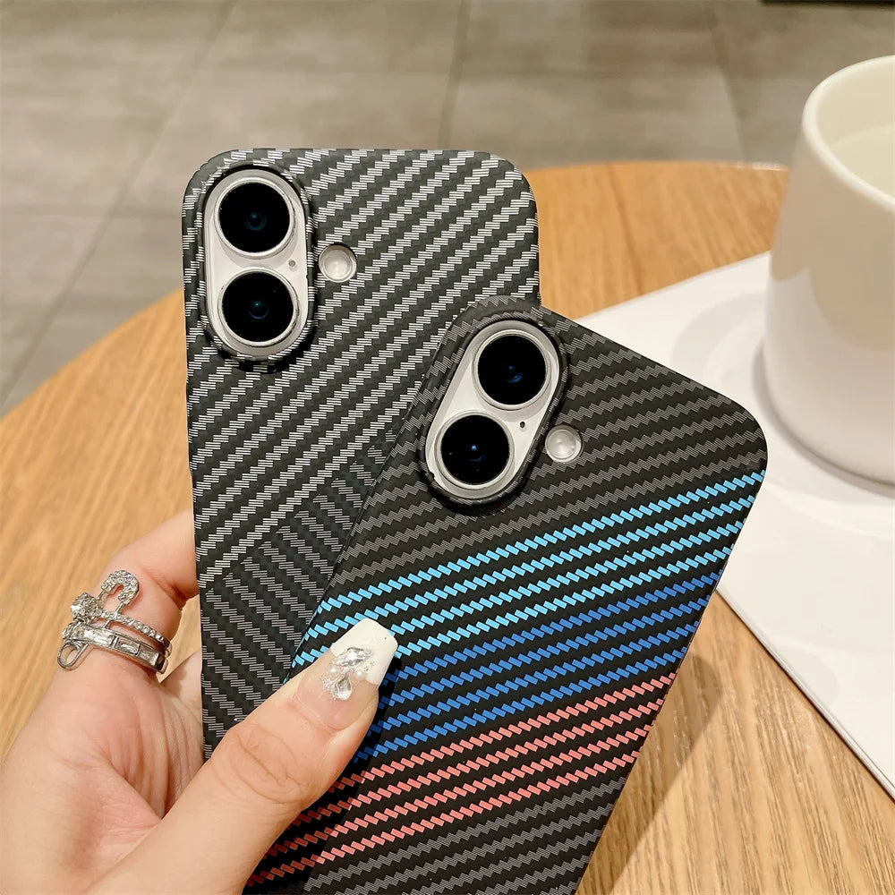 Luxury Carbon Fiber Kevlar Pattern For Magsafe Magnetic Case For iPhone 11 12 13 14 15 16 17 Pro Max Plus Shockproof Back Cover