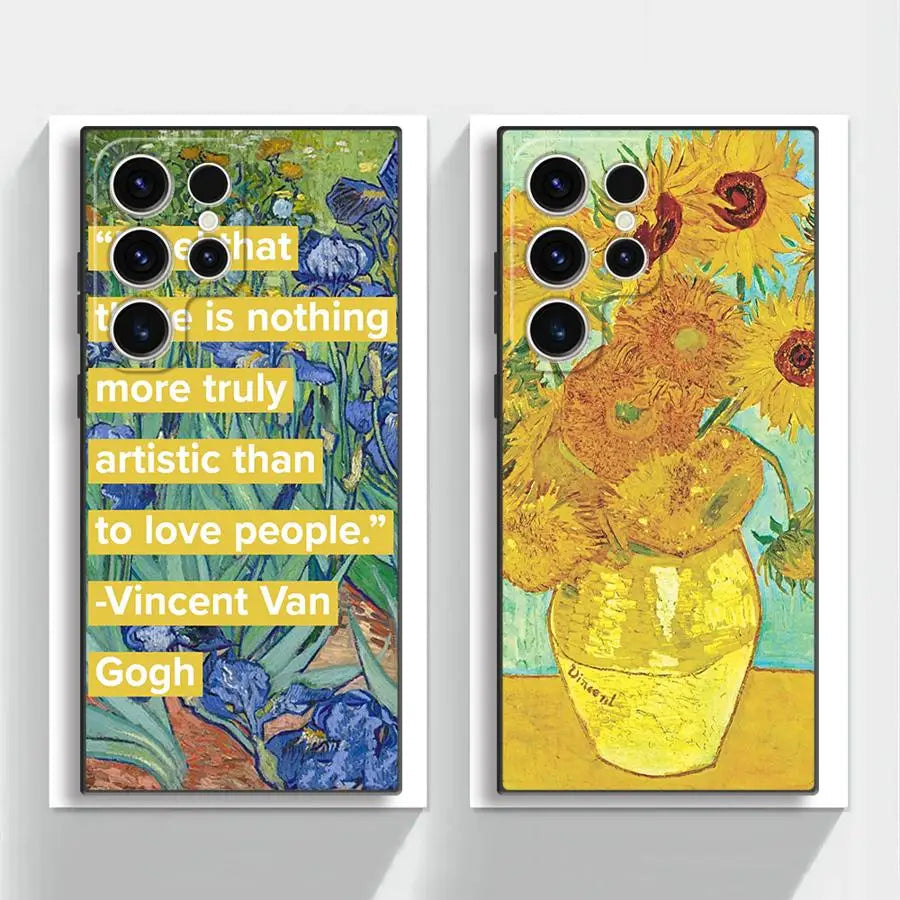 Van Gogh Sunflowers Black Soft Phone Cover Case for Samsung Galaxy S23 Ultra S20 S24 Plus S25 Edge S21 FE