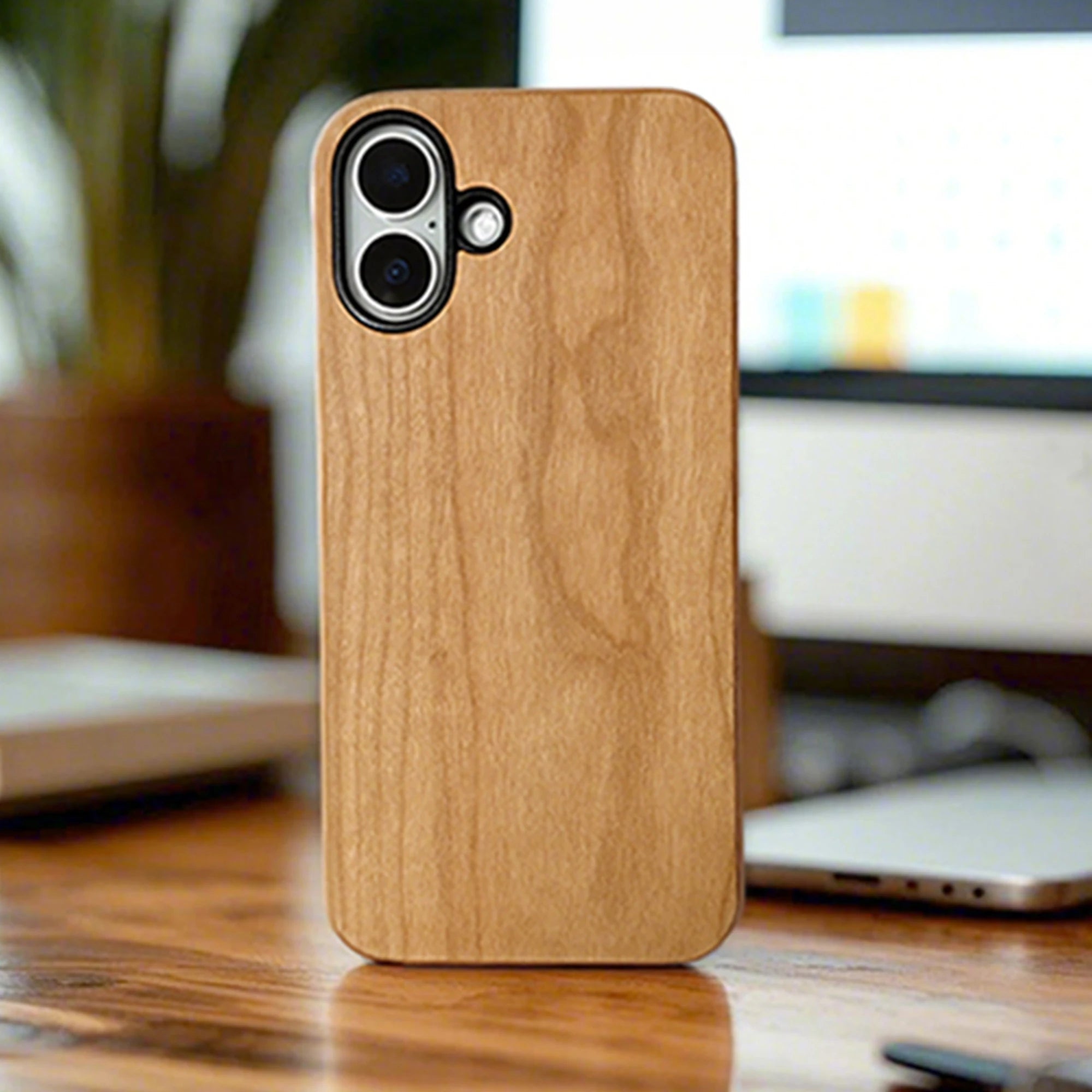 Luxury Shockproof Nature Cherry Wood Phone Case for iPhone 16, 16 Pro, 16 Pro Max Waterproof Cases Cover