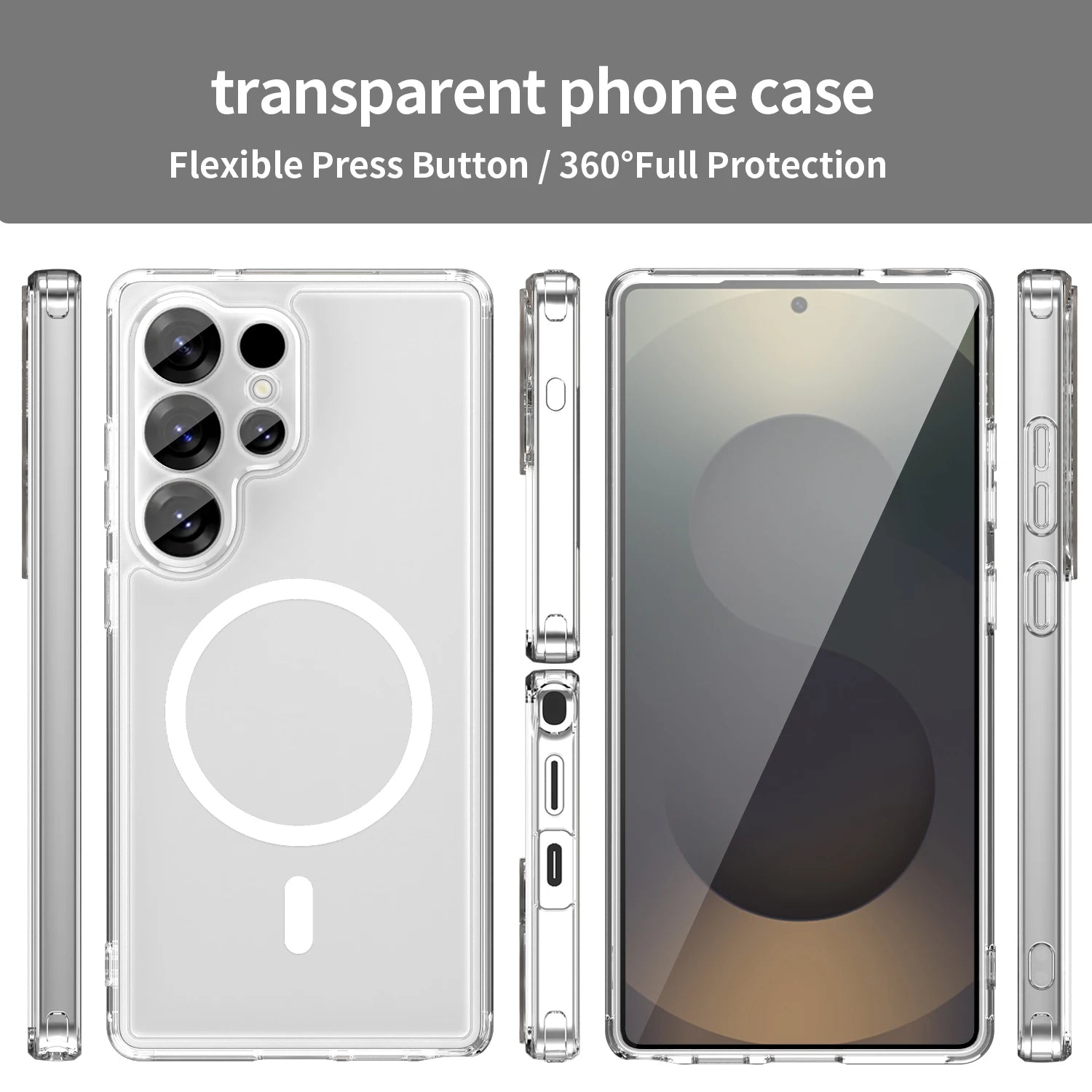 Magnetic Wireless Charging Phone Case For Samsung Galaxy S26 S25 S24 Ultra Plus S26Ultra Shockproof Clear Back Cover Coque
