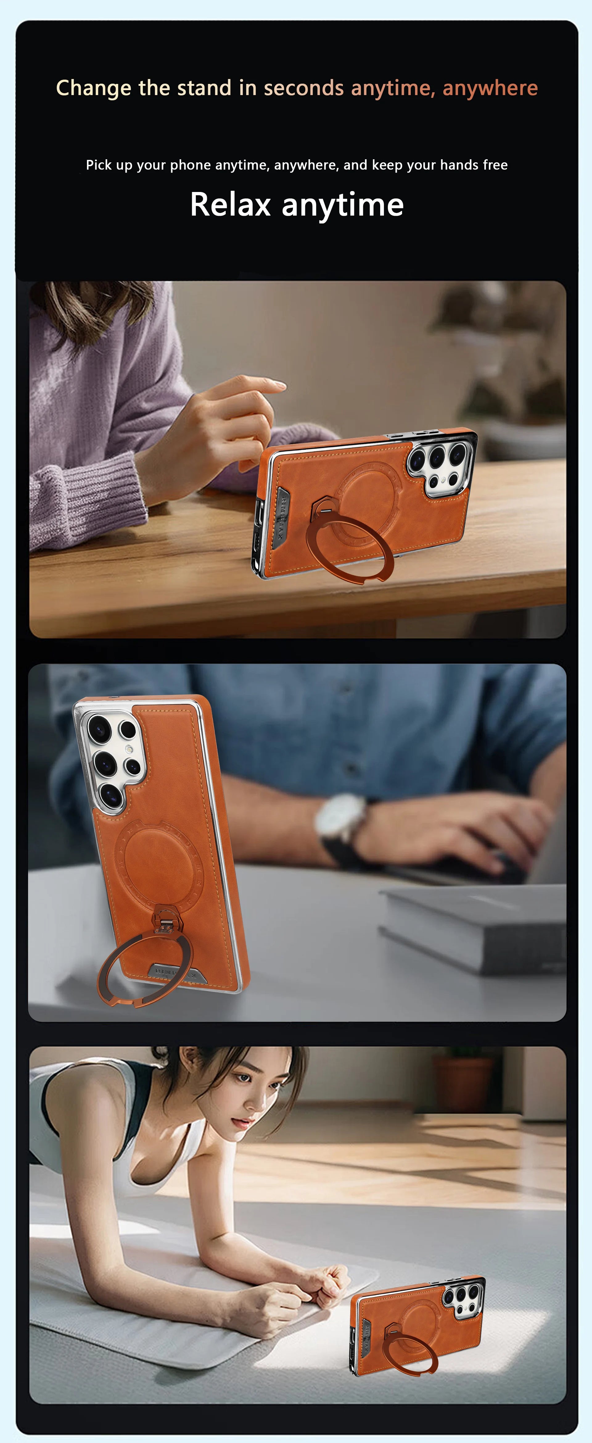 360 Rotating Bracket Leather Phone Case for Samsung Galaxy S25 Ultra S24 S23 S22 S25EDGE Magnetic Charging Kickstand Back Cover