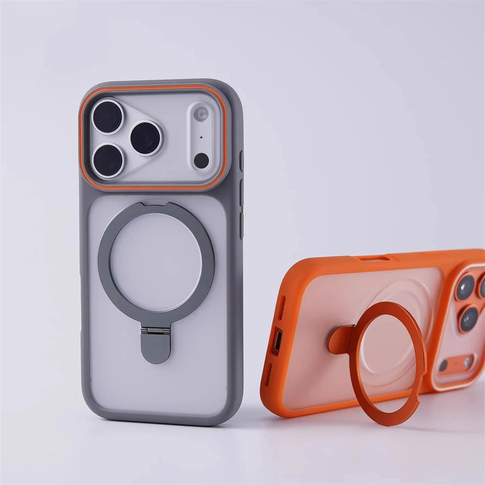 Luxury Matte Translucent Ring Bracket for Magsafe Case for IPhone 17 16 13 12 Pro Max 15 14 Plus Magnetic Wireless Charge Cover