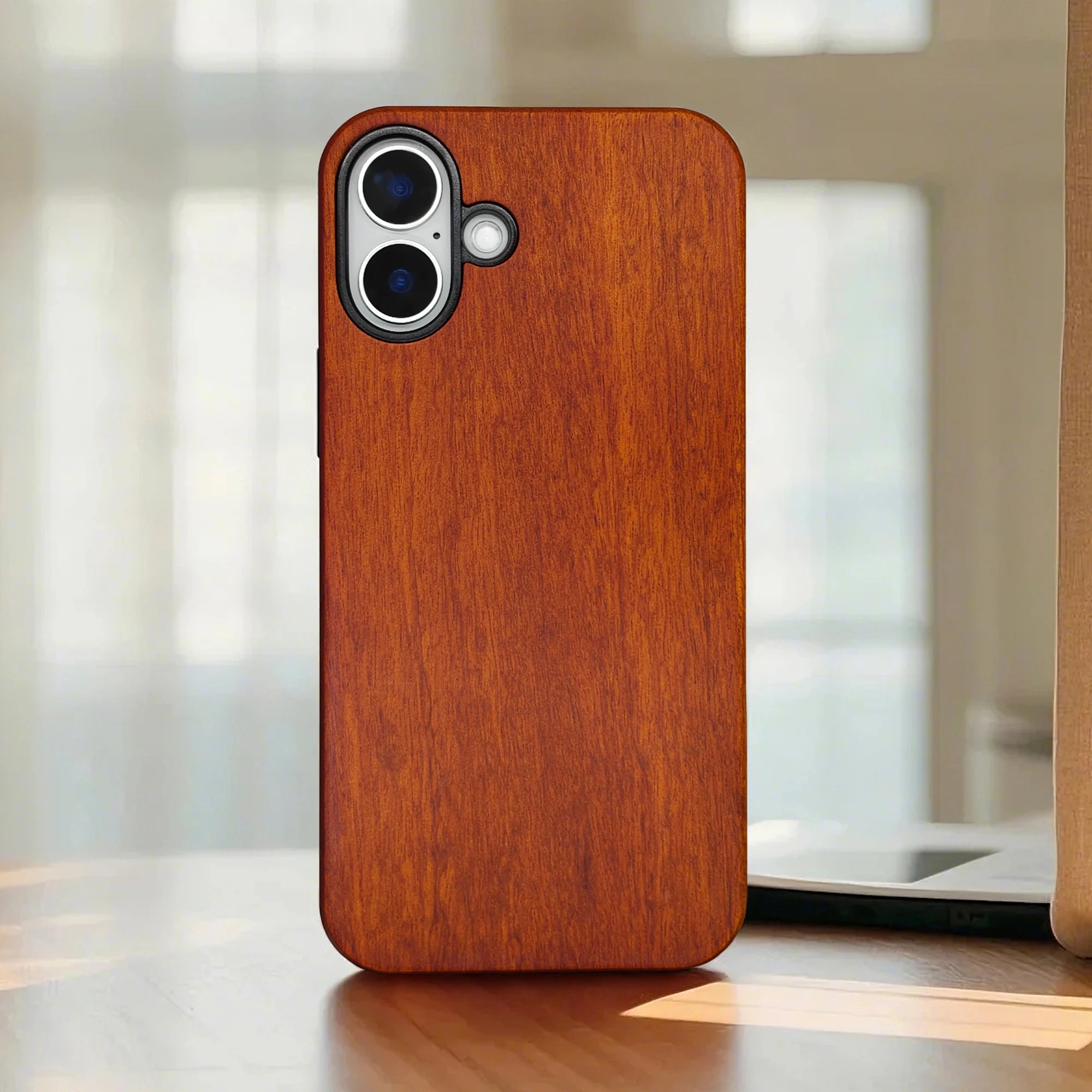 Luxury Shockproof Nature Cherry Wood Phone Case for iPhone 16, 16 Pro, 16 Pro Max Waterproof Cases Cover