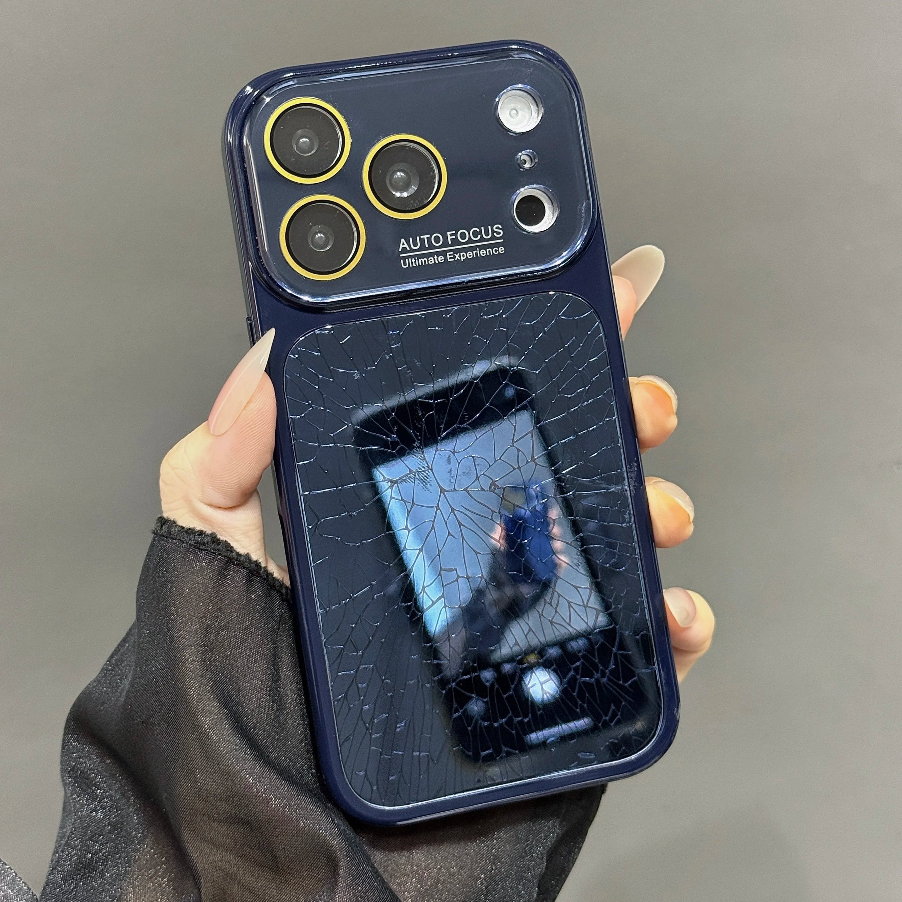 Large Window Broken Glass Texture Phone Case for iPhone 13 14 15 16 17 Pro Max Lens Film Protective Phone Cover Luxury Shell