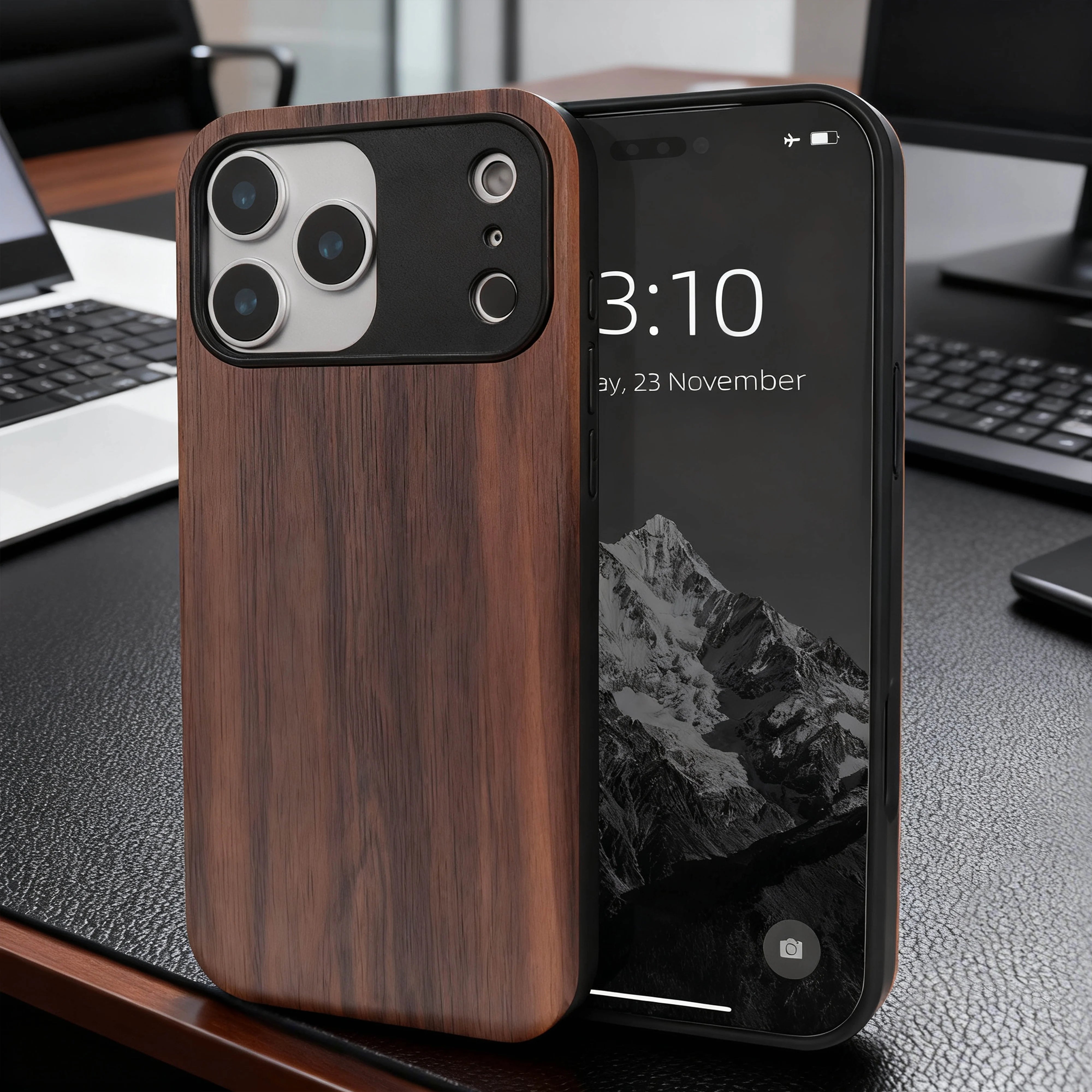 Luxury Shockproof Walnut Cherry Wood Phone Case For iPhone, 17 Pro, 17 Pro Max Soft Bumper Cases Cover
