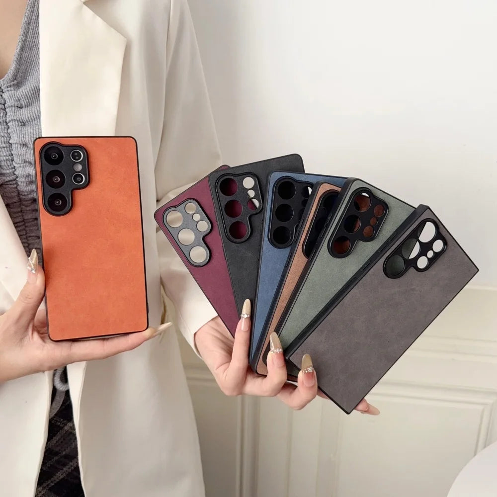 Retro Matte Suede Leather Phone Case For Samsung Galaxy S26 S25 Ultra S24 FE S23 Plus S22 S21 S25Edge Silicone Shockproof Cover