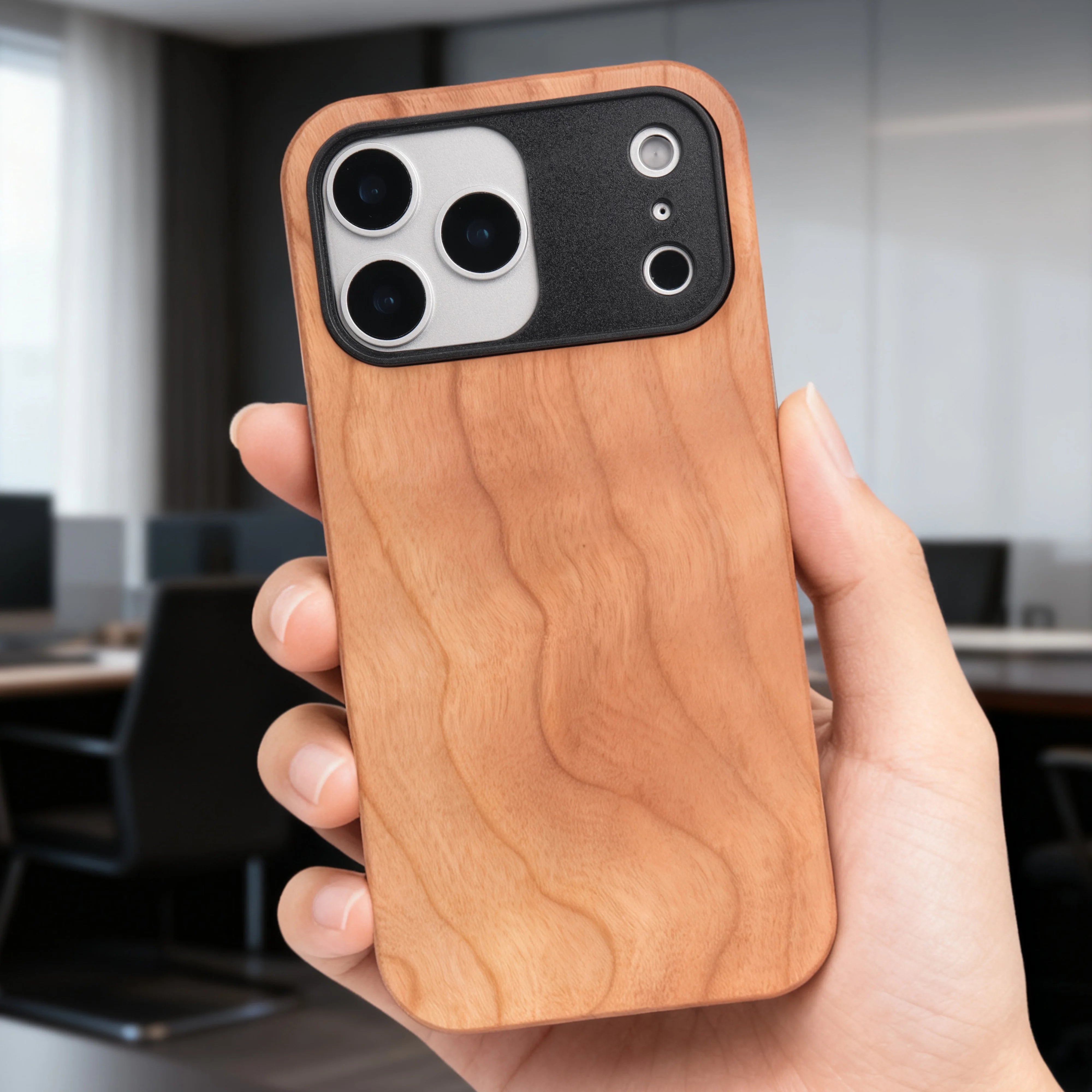 Luxury Shockproof Walnut Cherry Wood Phone Case For iPhone, 17 Pro, 17 Pro Max Soft Bumper Cases Cover
