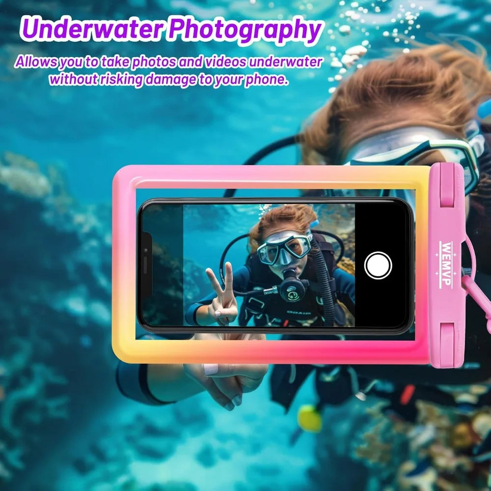 IPX8 Waterproof Pouch Case for 6.1-6.9" Smartphones - Beach & Cruise, Monogram Design (Pink)