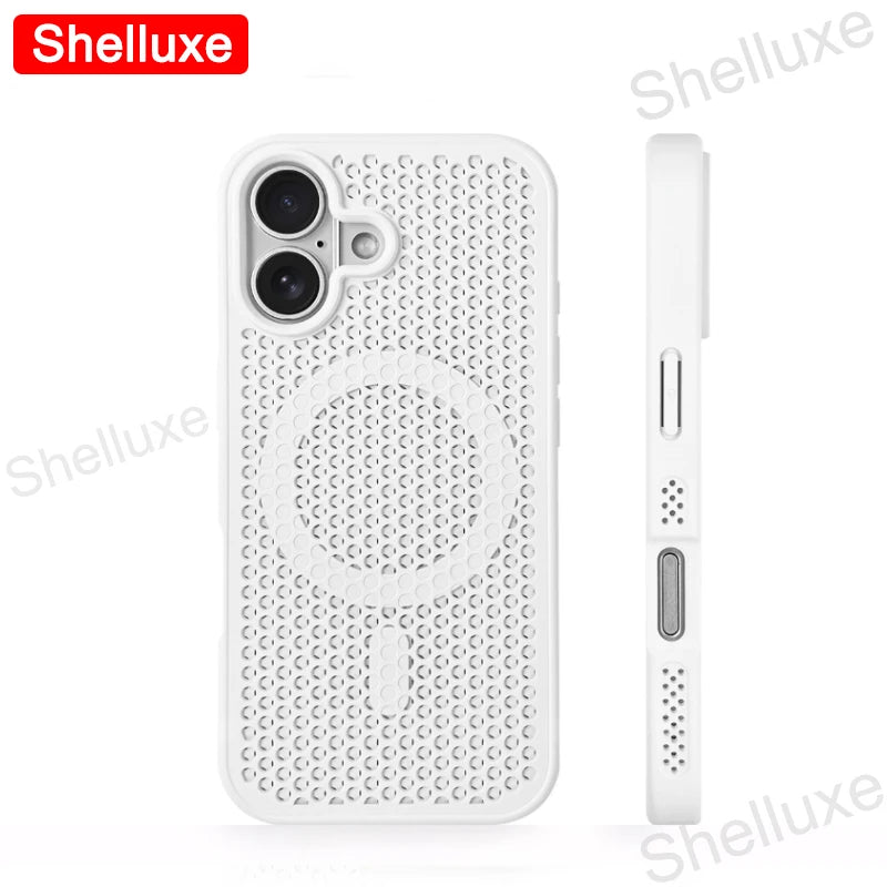 For iPhone17 Cooling Case Shelluxe Breathable Mesh PC Hard Cases For iPhone 17 16 15 14 Plus 13 12 Pro Max Magnetic Phone Cover
