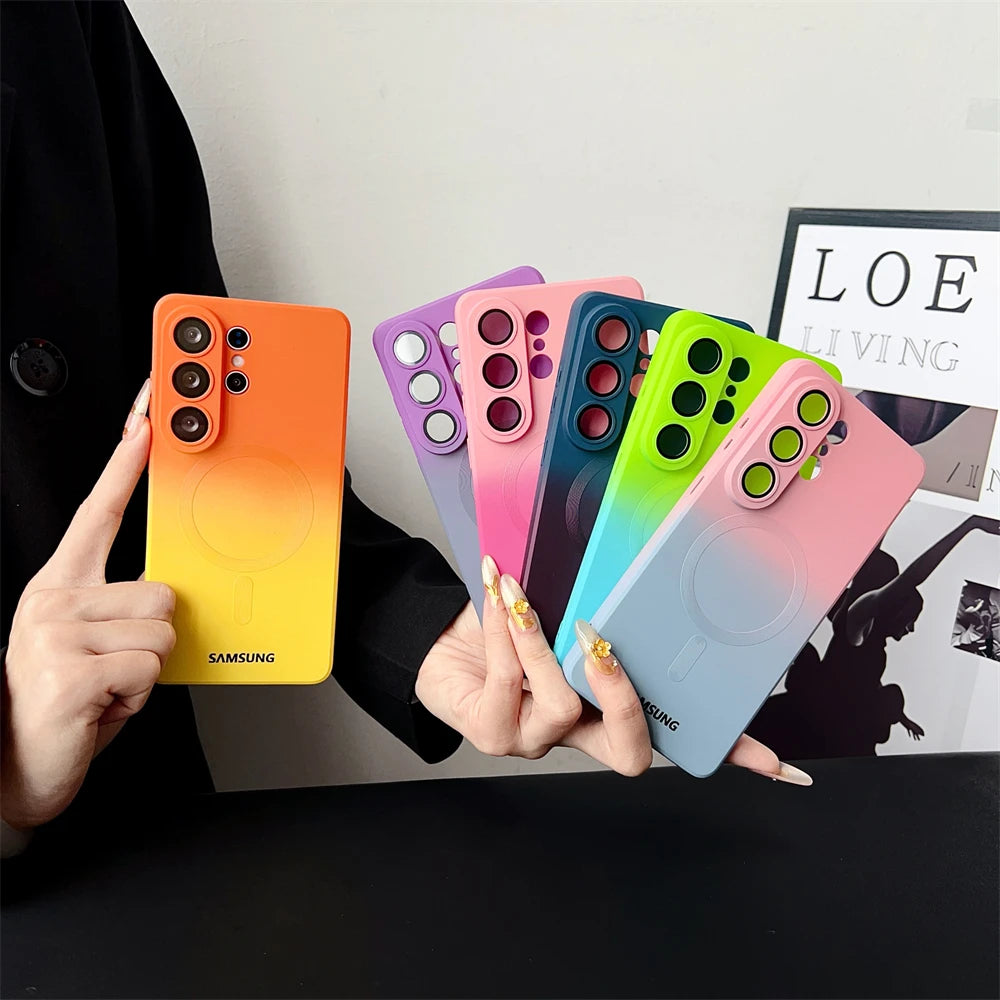 Gradient Liquid Silicone Magnetic Case For Samsung Galaxy S25 S24 S23 S22 S21 S26 Ultra Plus A57 A37 A17 A56 For Magsafe Cover