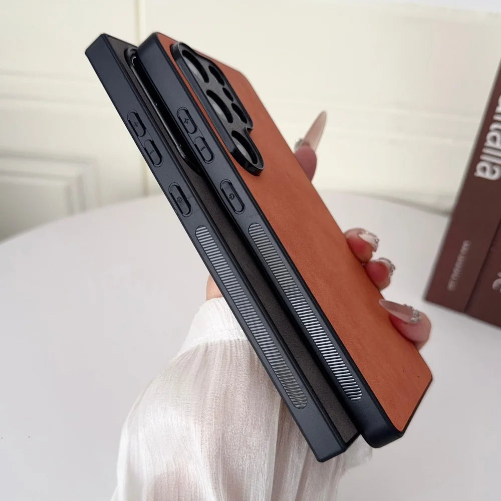 Retro Matte Suede Leather Phone Case For Samsung Galaxy S26 S25 Ultra S24 FE S23 Plus S22 S21 S25Edge Silicone Shockproof Cover