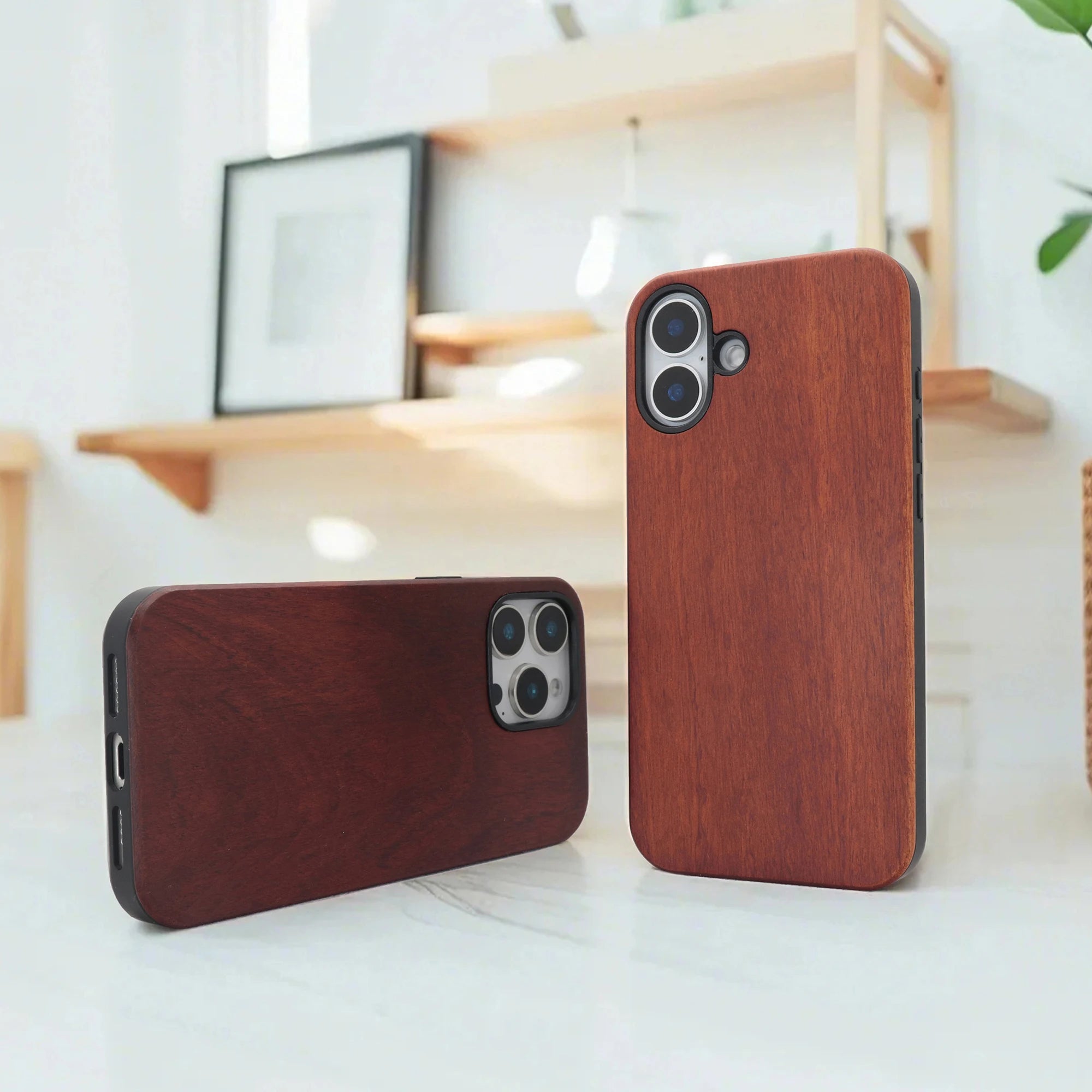 Luxury Shockproof Nature Cherry Wood Phone Case for iPhone 16, 16 Pro, 16 Pro Max Waterproof Cases Cover