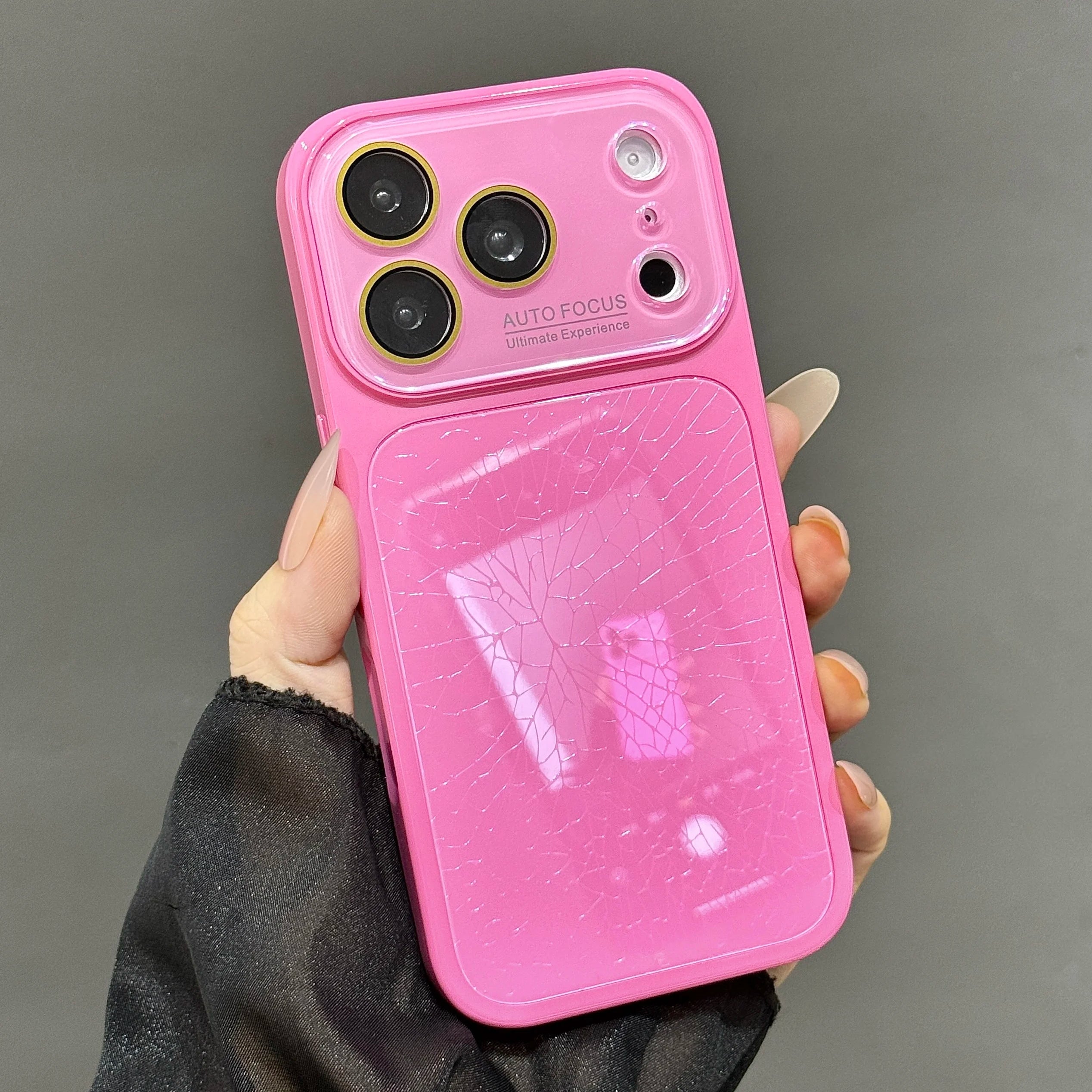 Large Window Broken Glass Texture Phone Case for iPhone 13 14 15 16 17 Pro Max Lens Film Protective Phone Cover Luxury Shell