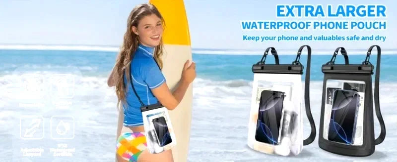 HAISSKY Large Mobile Phone Waterproof Pouch For iPhone 17 16 Pro Max 17 Air 16E 15 Plus Swim Travel Beach Bags With Seal Stripe