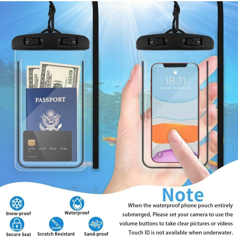 Two Pack Waterproof Phone Pouches - Essential Cell Phone Cases for Beach, Vacation, and Water Activities