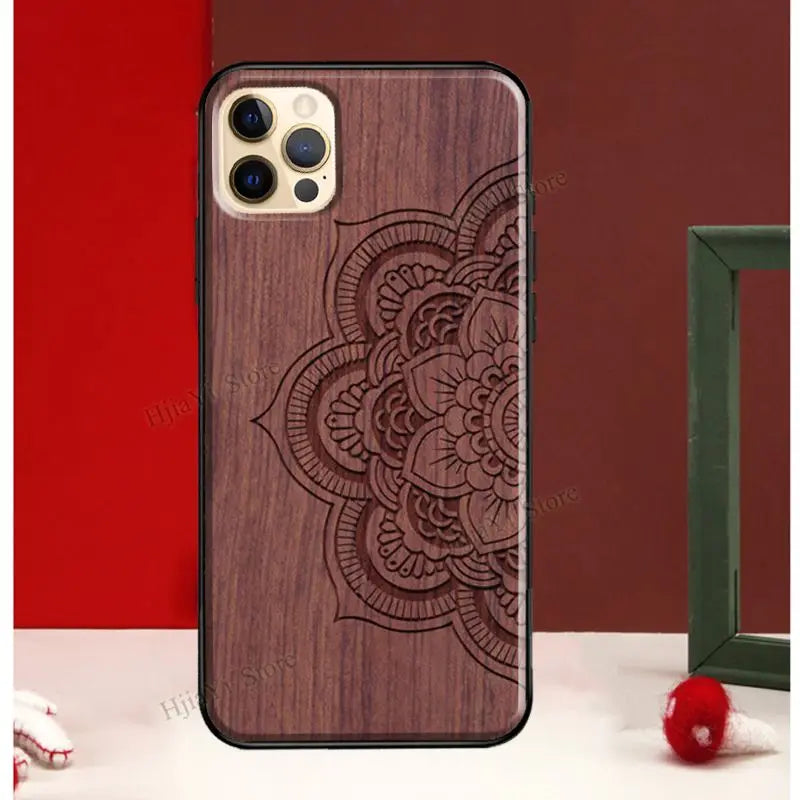 Mandala Floral Wood For iPhone 13 12 Pro Max Mini Cover Phone Case For iPhone 11 14 Pro Max XS X XR 7 8 Plus SE