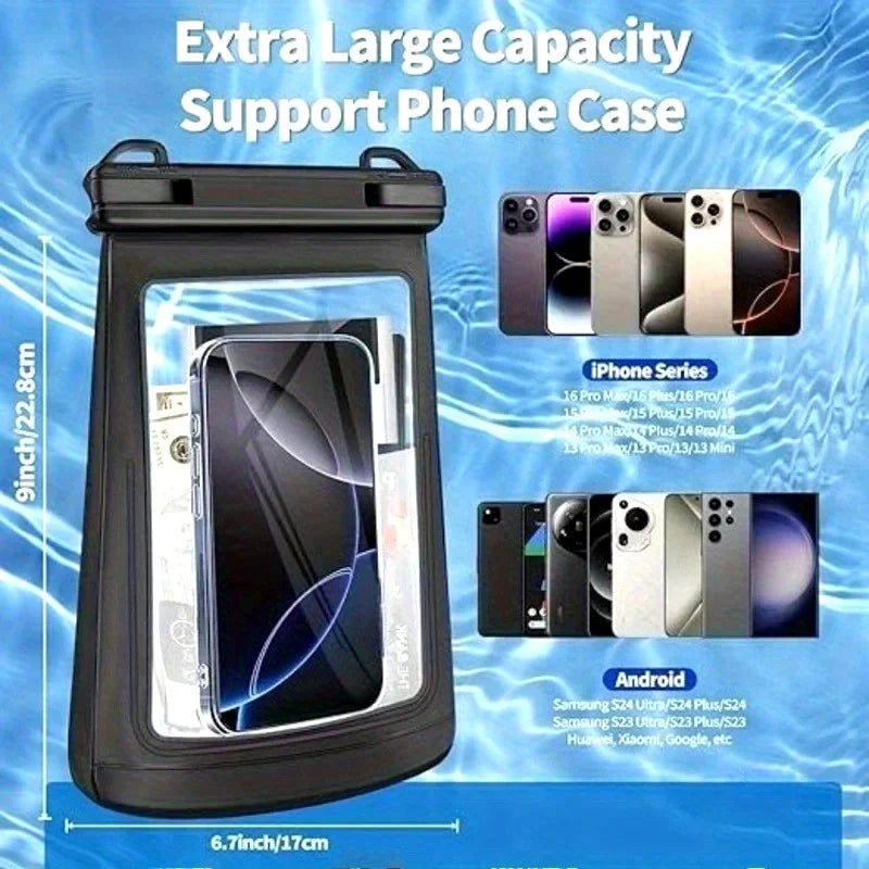 HAISSKY Large Mobile Phone Waterproof Pouch For iPhone 17 16 Pro Max 17 Air 16E 15 Plus Swim Travel Beach Bags With Seal Stripe