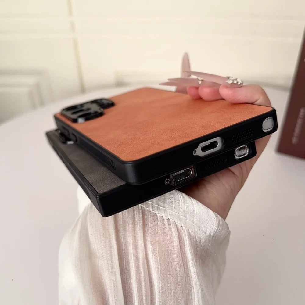 Retro Matte Suede Leather Phone Case For Samsung Galaxy S26 S25 Ultra S24 FE S23 Plus S22 S21 S25Edge Silicone Shockproof Cover
