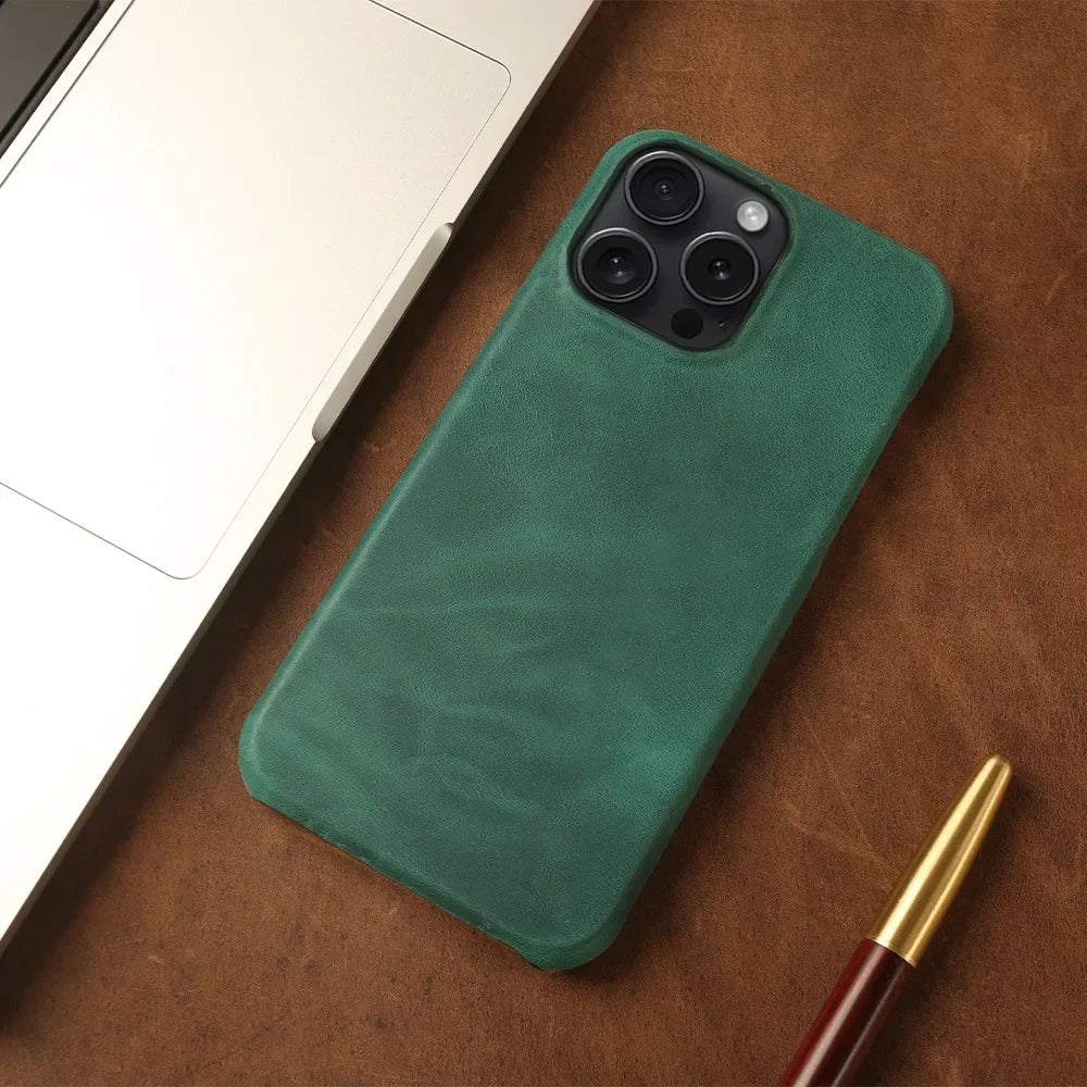 ZWW Crazy House Genuine Leather Cover Case For Iphone 15 Pro Max Case For Iphone 14pro 12 11 XR XS 13 8 Aesthetic Vintage Retro