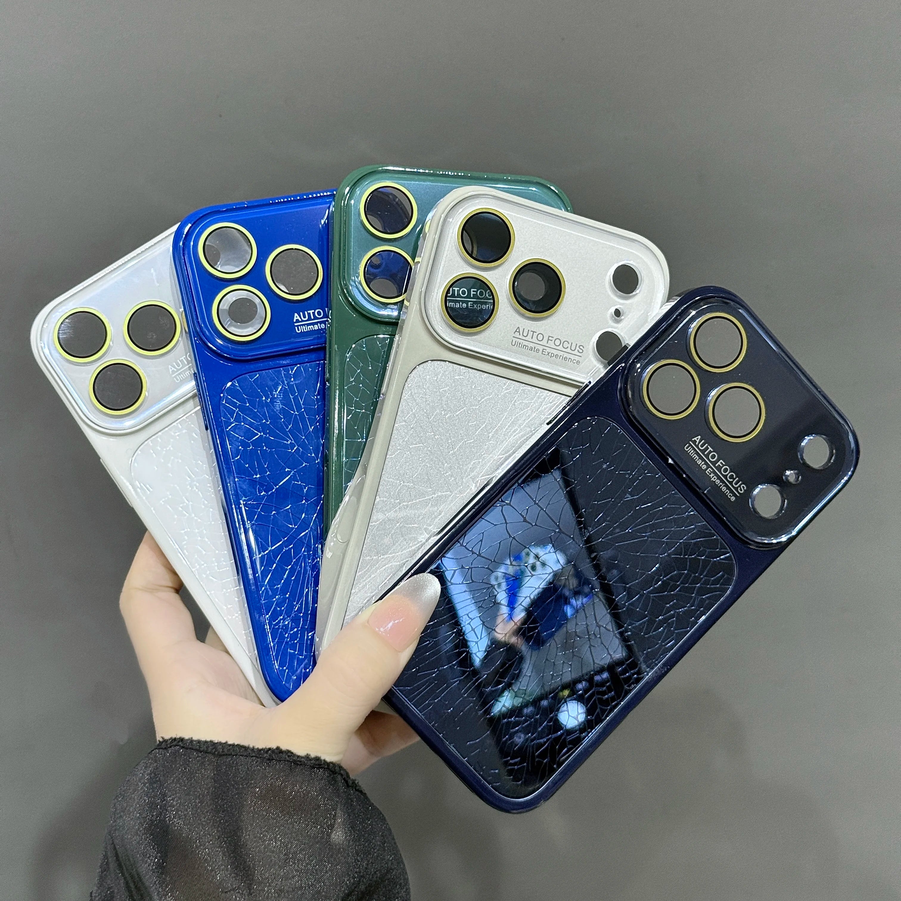 Large Window Broken Glass Texture Phone Case for iPhone 13 14 15 16 17 Pro Max Lens Film Protective Phone Cover Luxury Shell